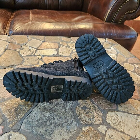 AKID Kids Black Denim Pearly Studded Boots Lace-Up & Side Zipper Size 10C - Picture 6 of 10